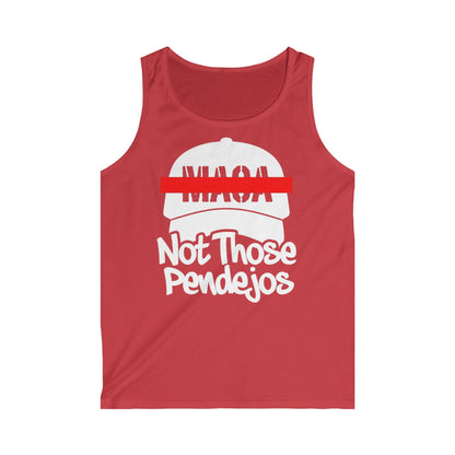 Red tank top with "MAGA Not Those Pendejos" text.