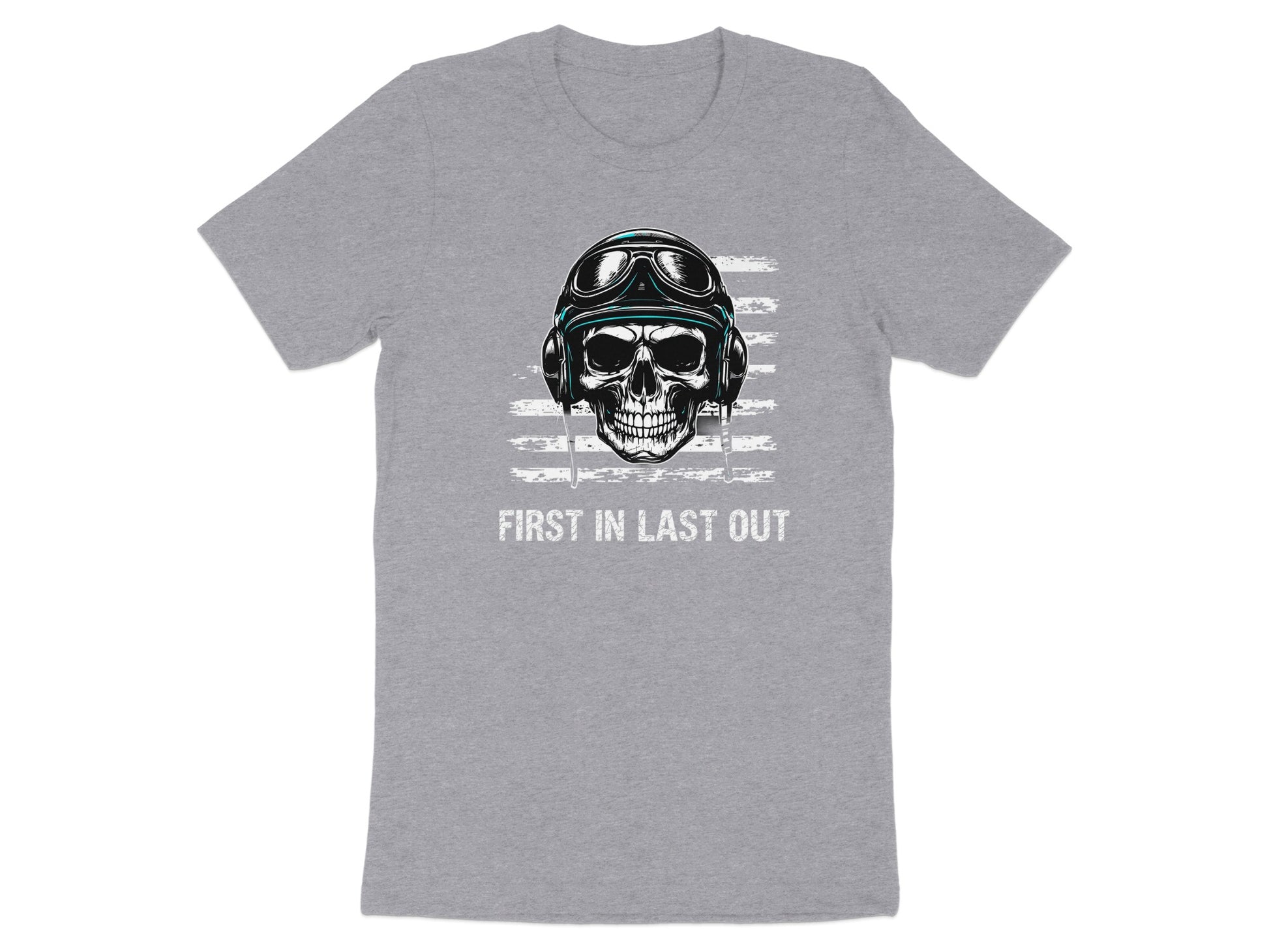 First In Last Out Skull Helmet Graphic Tee