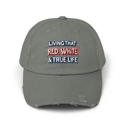 Living That Red White True Life Distressed Hat product