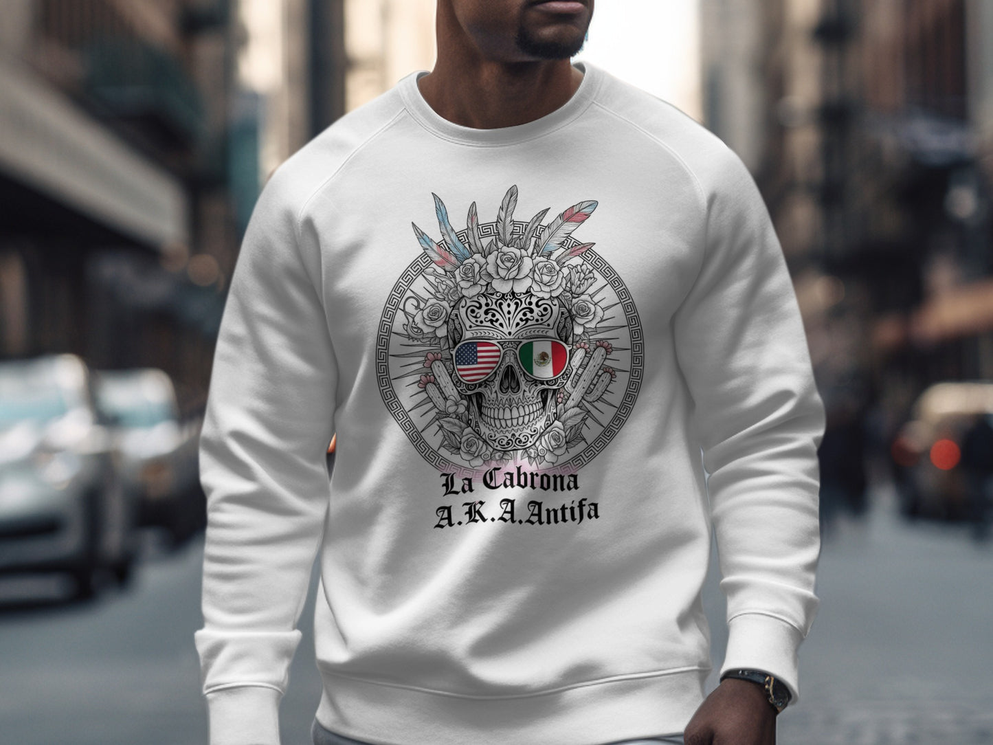 La Cabrona Antifa Sunglasses Skull Graphic Sweatshirt