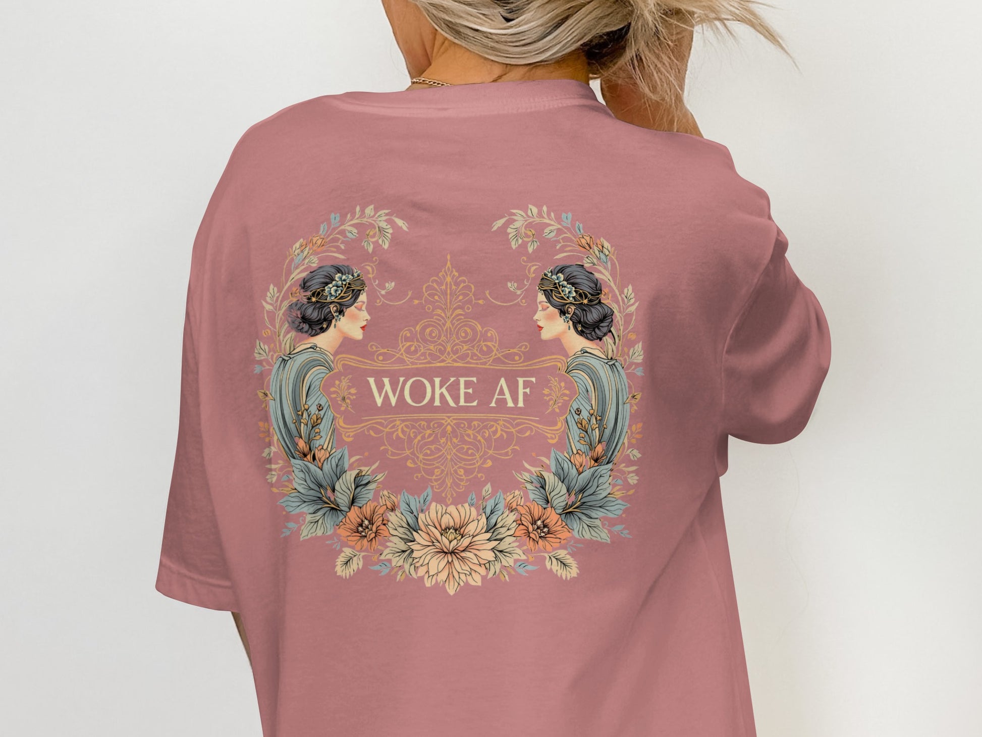 Woke AF Graphic Tee with Floral Goddess Design