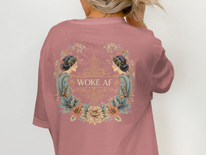 Woke AF Graphic Tee with Floral Goddess Design