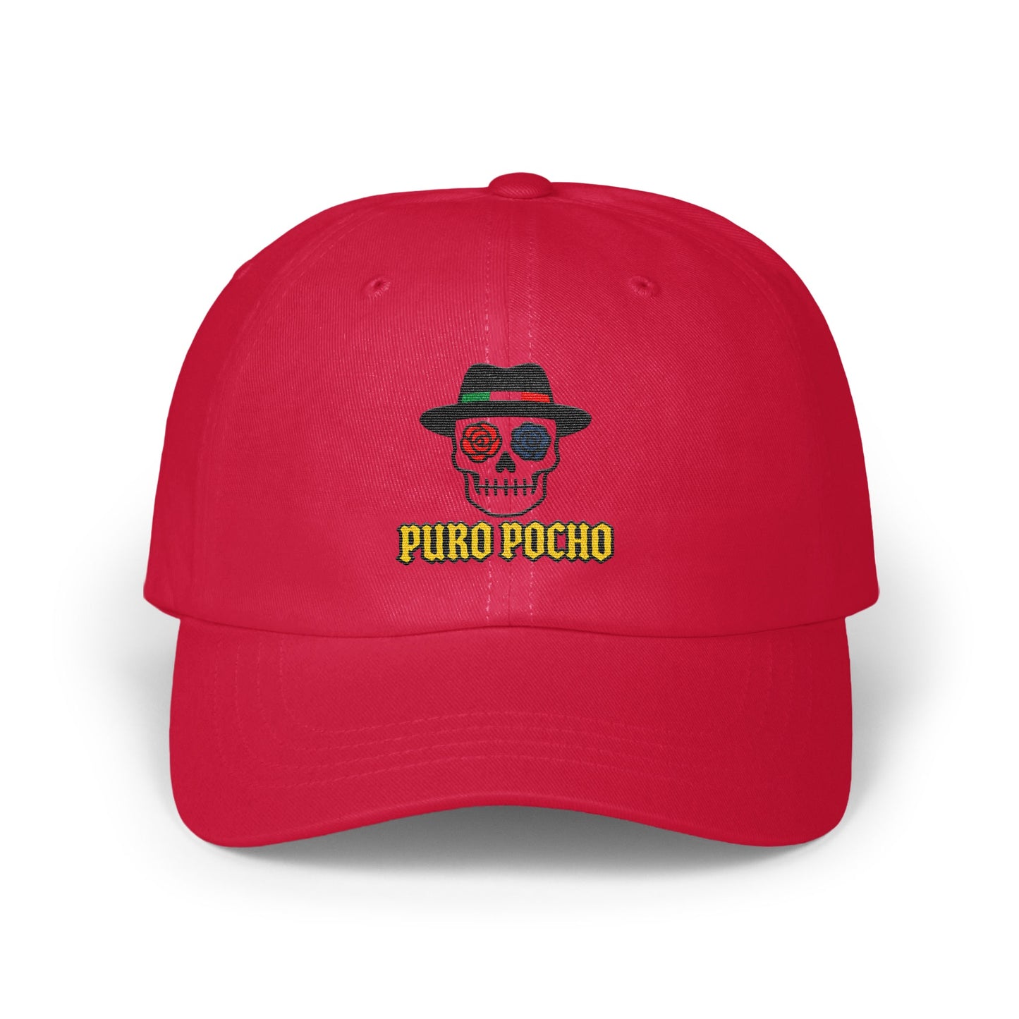 Puro Pocho Hat with Colorful Skull Embroidery product type