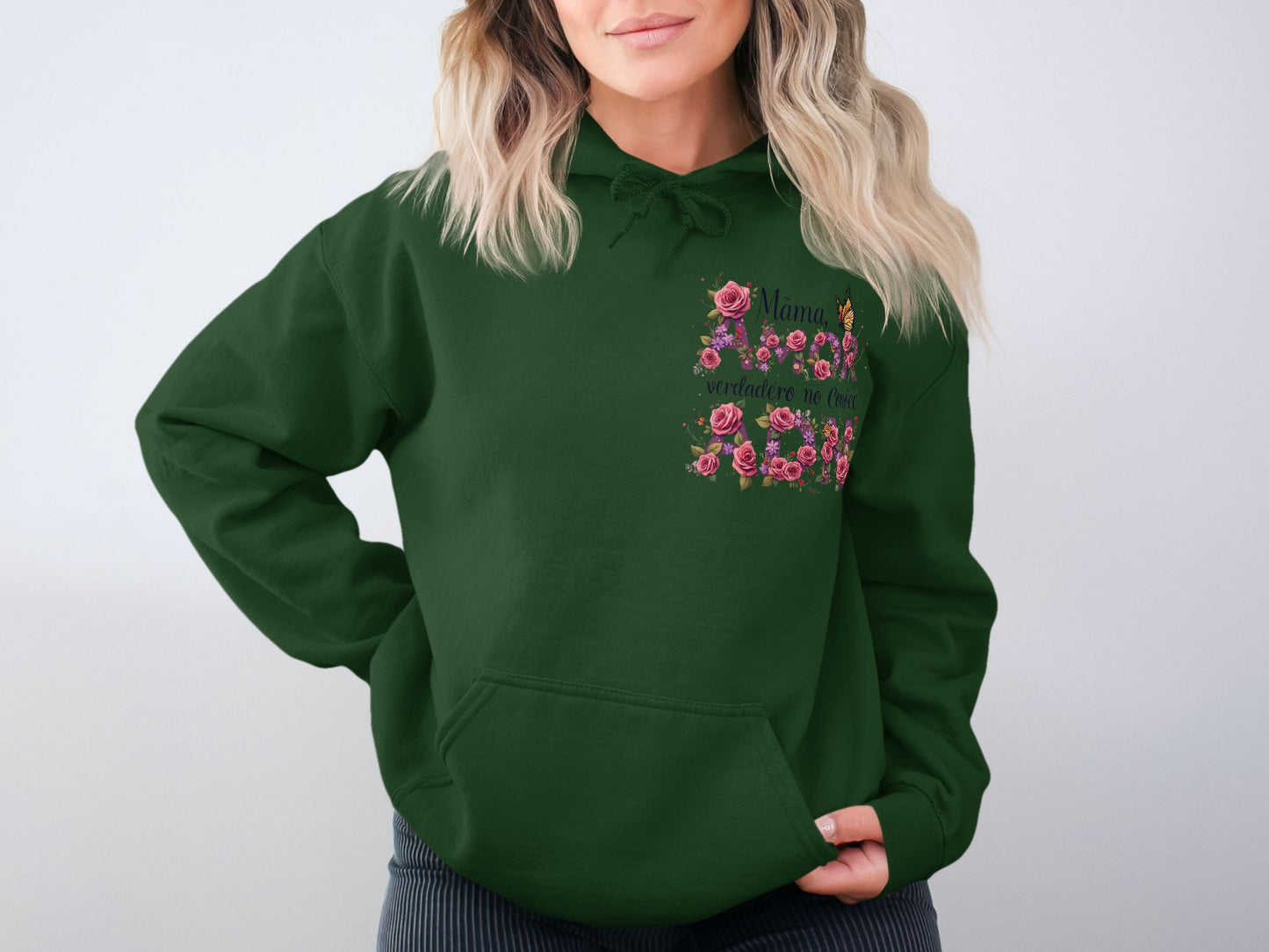 Mama Floral Graphic Print Green Hoodie product