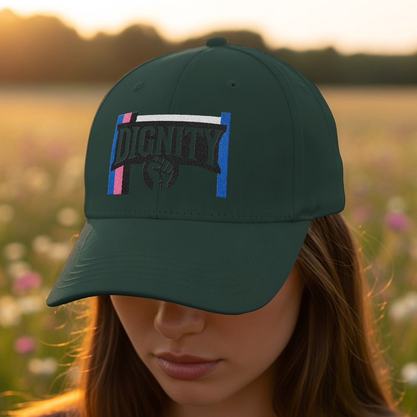 Dignity Embroidered Design Green Casual Cap product type