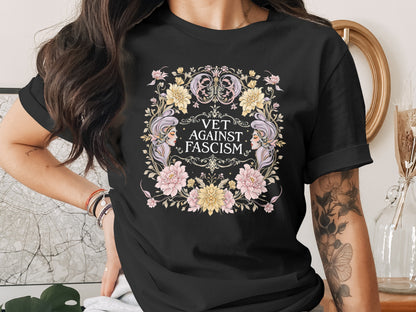 Vet Against Fascism Floral Graphic T-Shirt