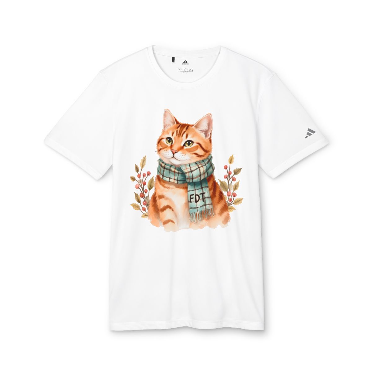 Cozy Cat with Plaid Scarf Short-Sleeve Shirt