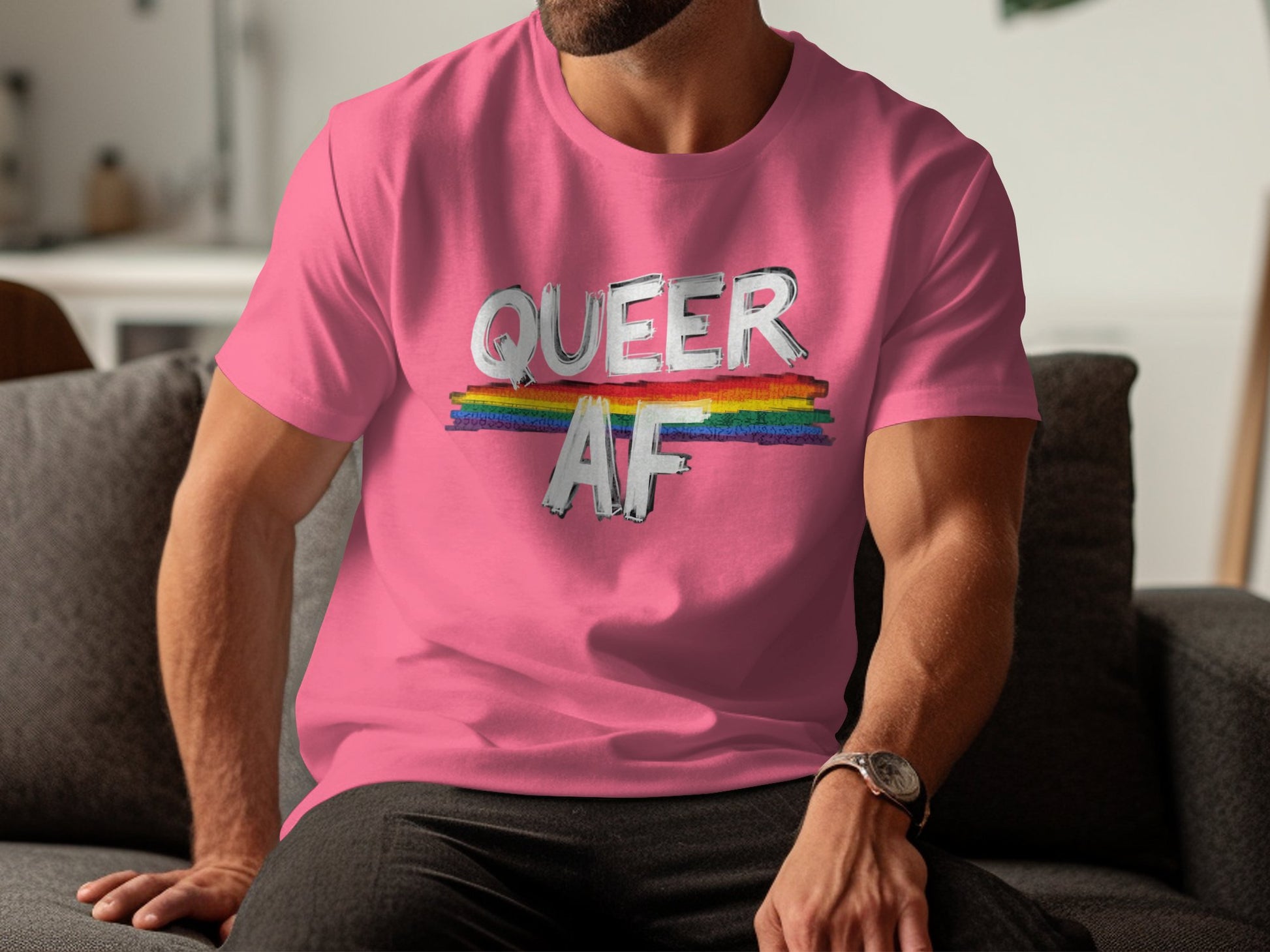 Queer AF Rainbow Graphic Design Statement Shirt product