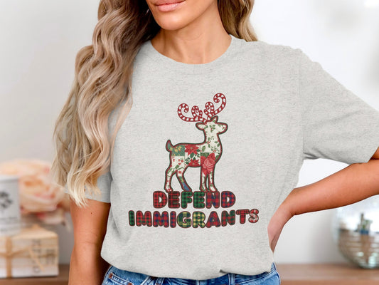 Defend Immigrants Christmas Reindeer Graphic Shirt