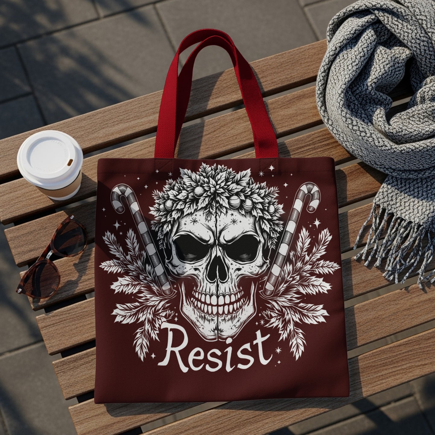 Skull with Candy Canes Resist Tote Bag