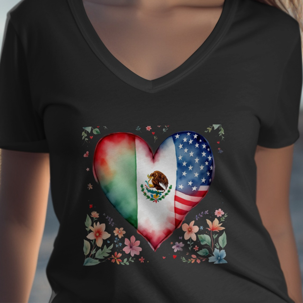 Heart-Shaped Mexican and American Flags Graphic product type