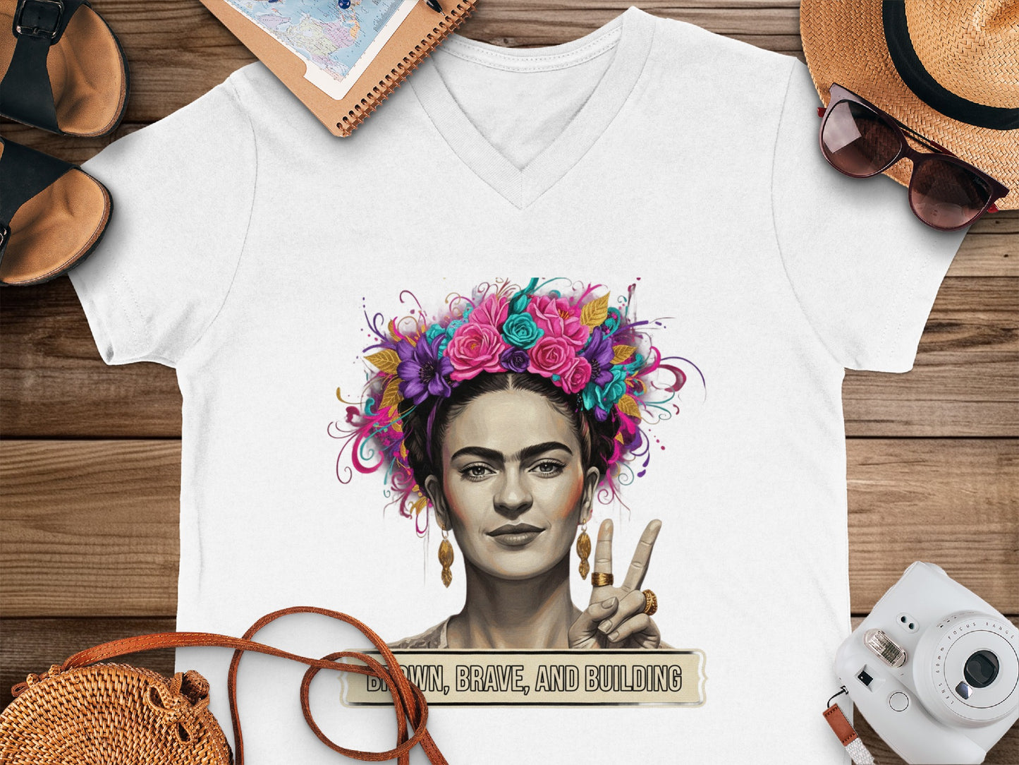 Bold Brave Building Floral Print V-Neck T-Shirt