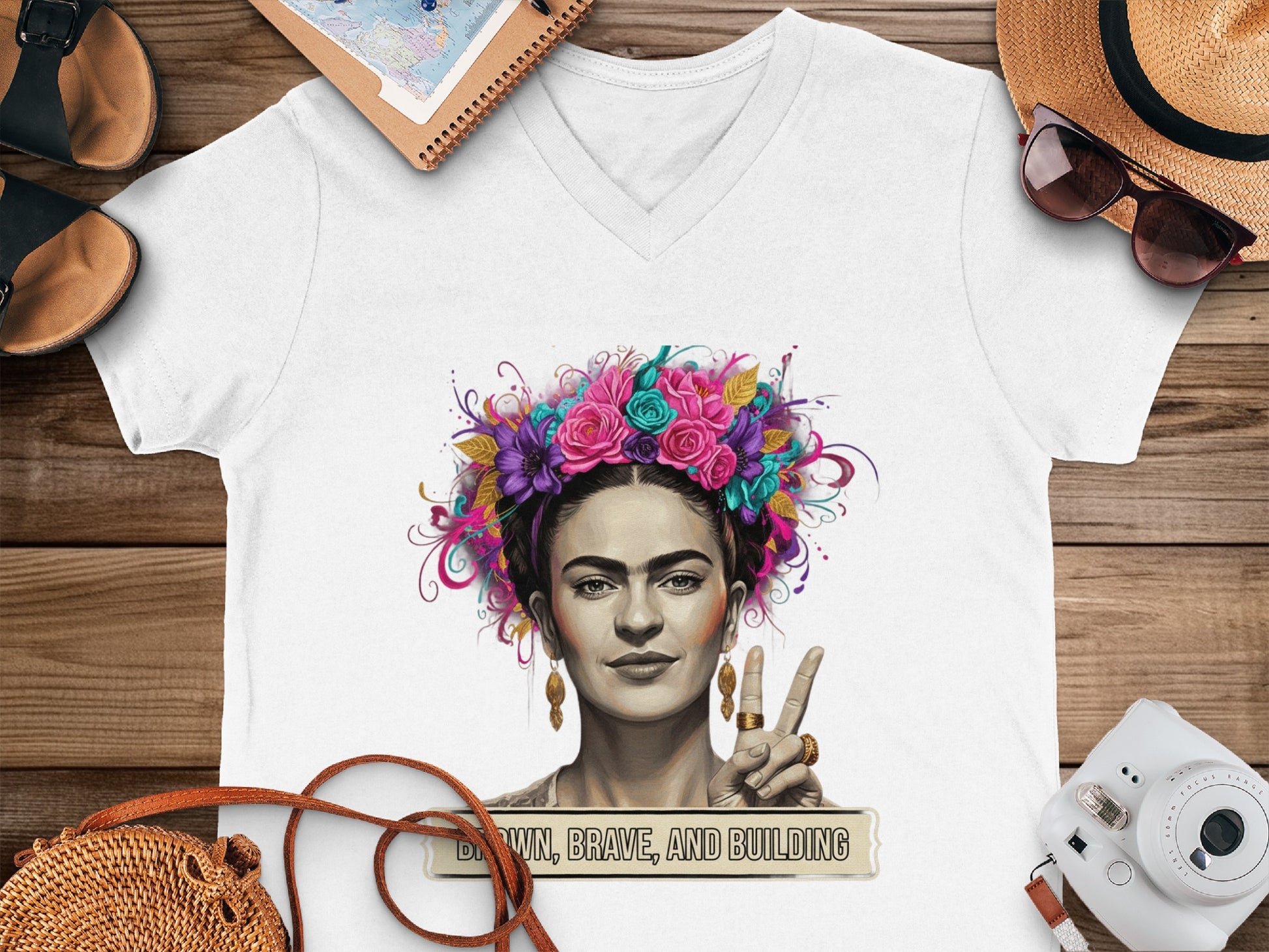 Bold Brave Building Floral Print V-Neck T-Shirt