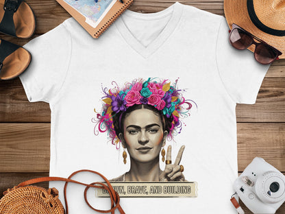 Bold Brave Building Floral Print V-Neck T-Shirt