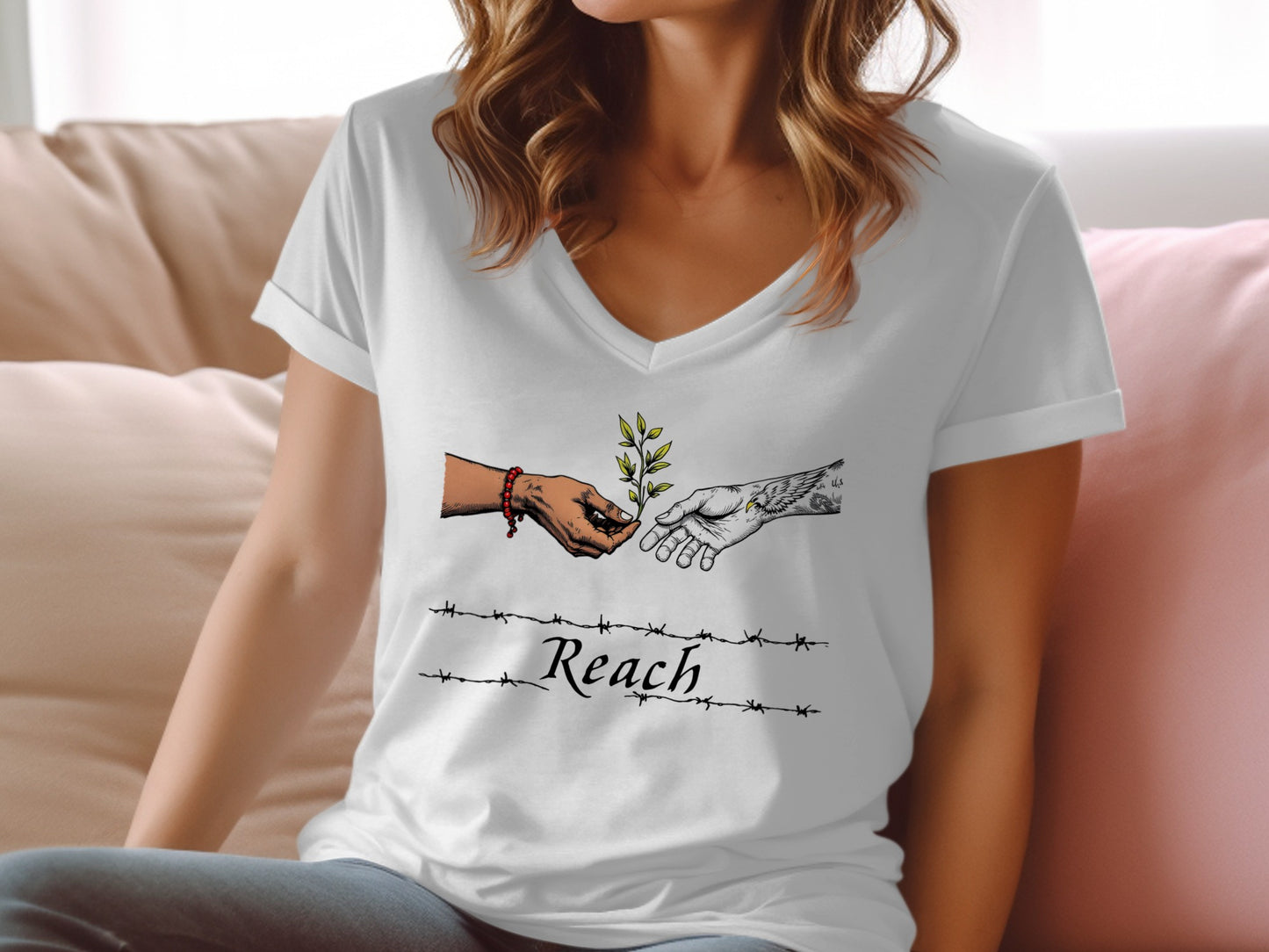 Reach Hands Illustration Graphic T-shirt product
