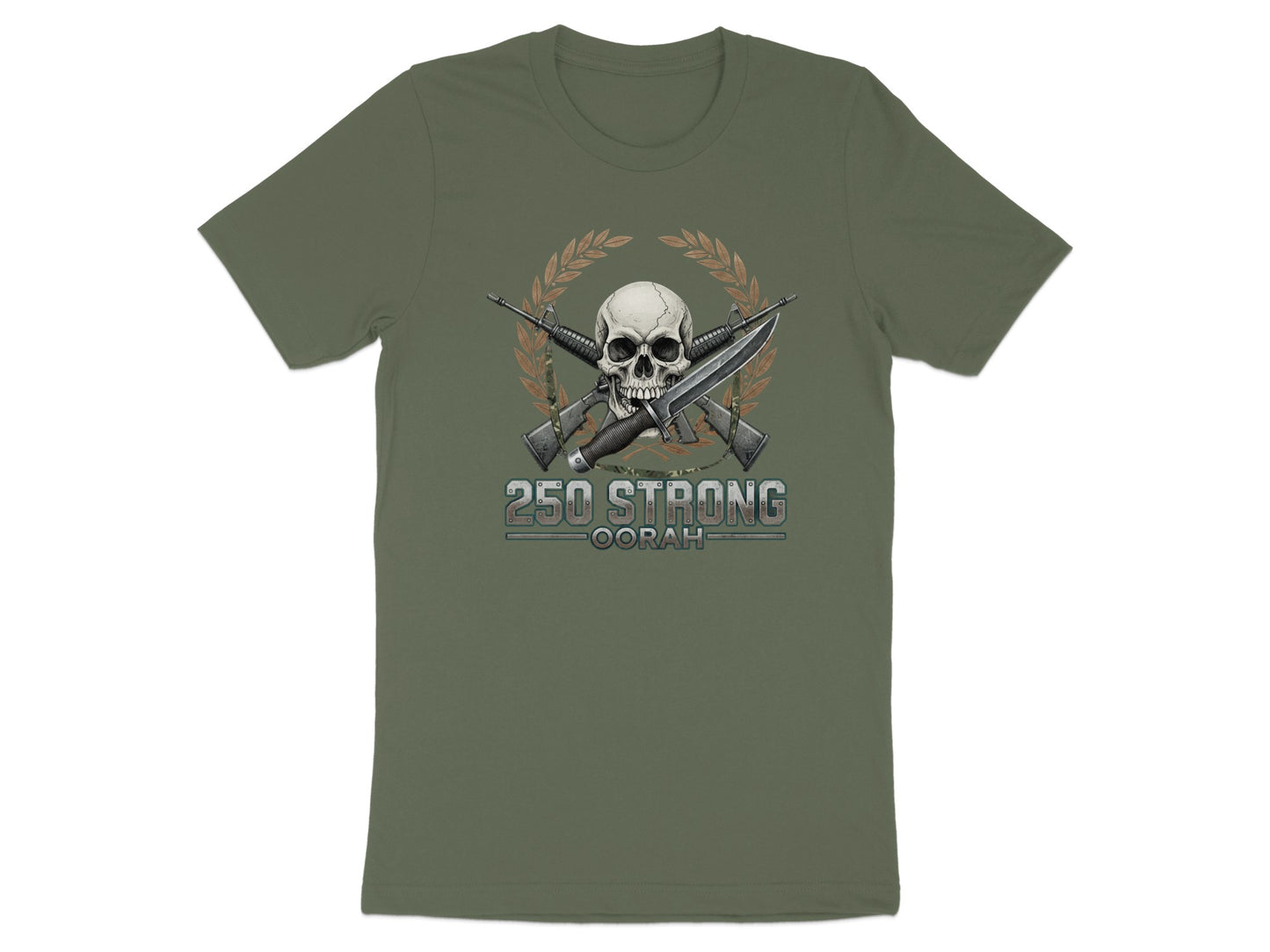 250 Strong Oorah Skull with Crossed Rifles T-shirt
