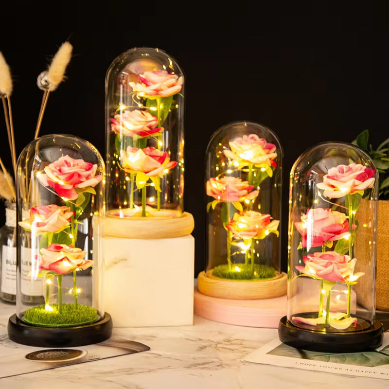 LED Galaxy Three Rose Artificial Flowers - Elegant Wedding Decor and Unique Gift for Valentine's Day and Mother's Day (Battery Not Included) - 1 Piece