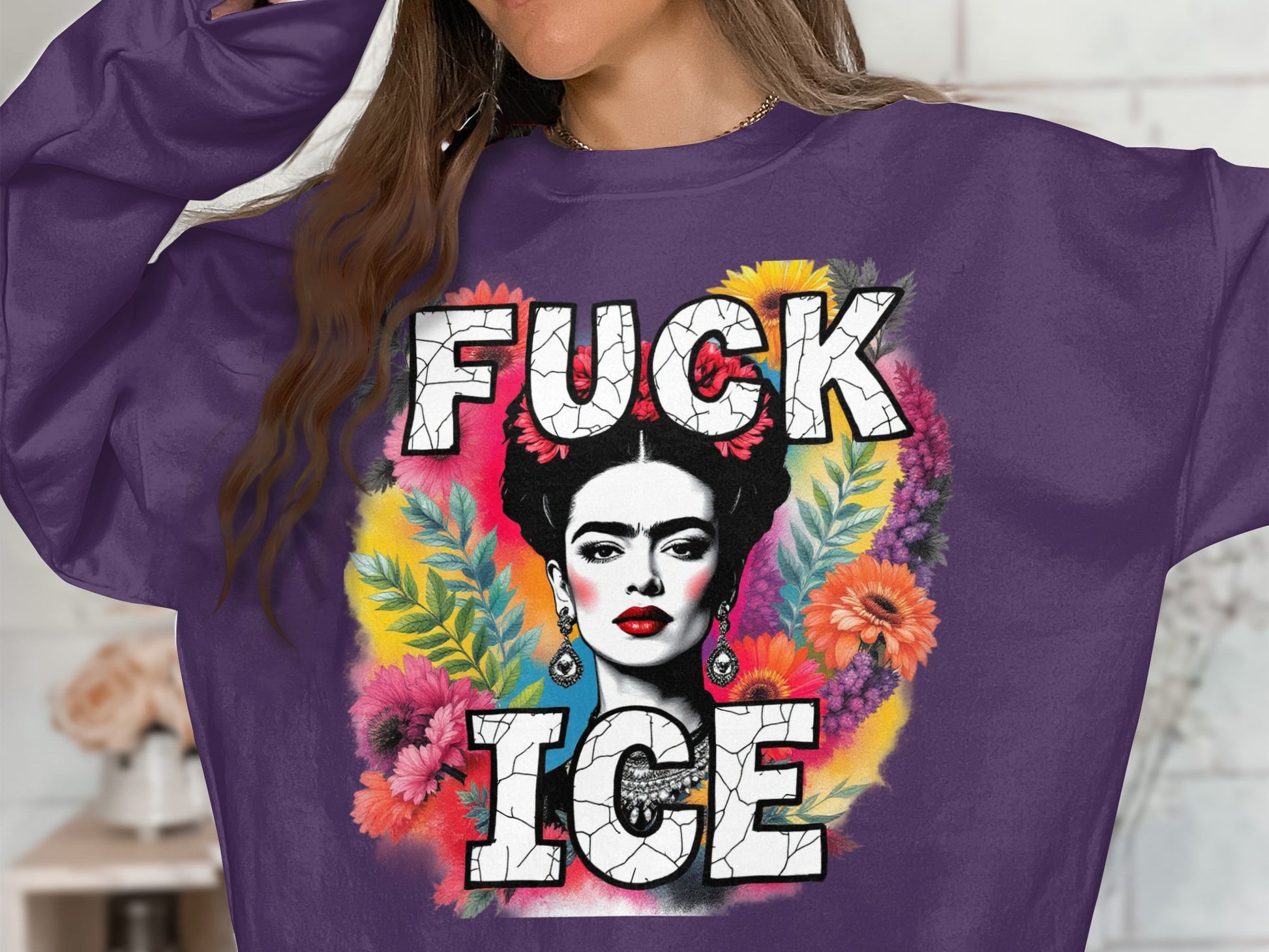 Bold Colorful Graphic Top with Floral and Message Design