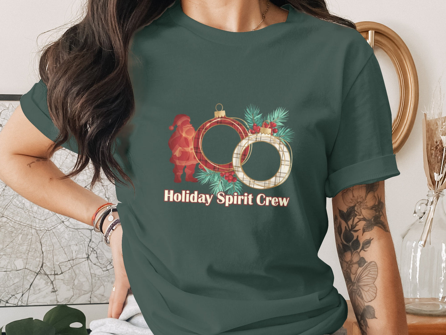 Festive Holiday Spirit Crew Graphic T-Shirt