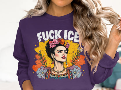 Stylish Frida Kahlo Themed Graphic Sweatshirt