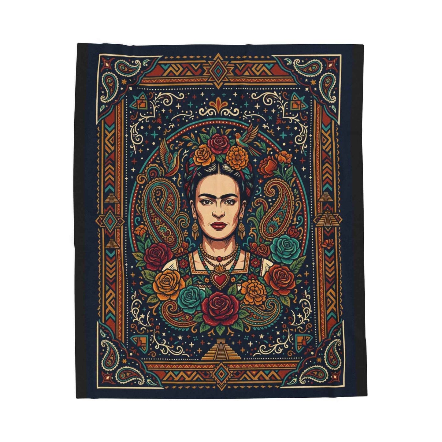 Frida Kahlo Blankets, Mexican Folk Art Floral Throw, Vibrant Iconic Artist Blanket, Cultural Decor, Aztec Paisley Home Blankets