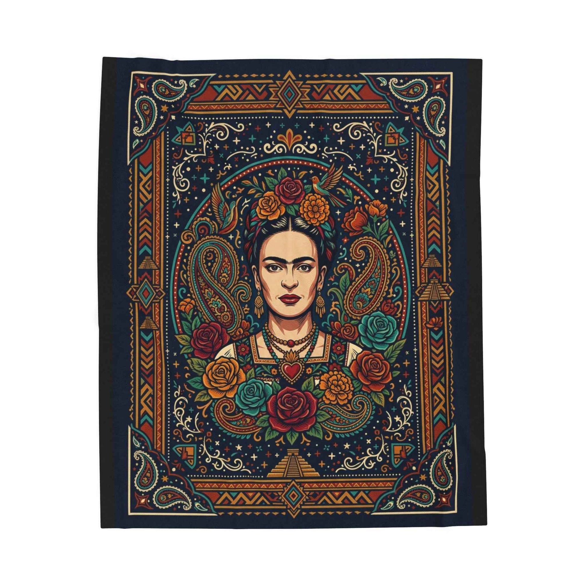Frida Kahlo Blankets, Mexican Folk Art Floral Throw, Vibrant Iconic Artist Blanket, Cultural Decor, Aztec Paisley Home Blankets