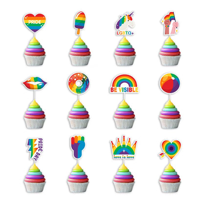 Rainbow Love Is Love Paper Banners and Hanging Swirls Cupcake Toppers for Birthday and Pride Day Celebrations