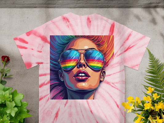 Vibrant Tie-Dye T-Shirt with Colorful Sunglasses Art product