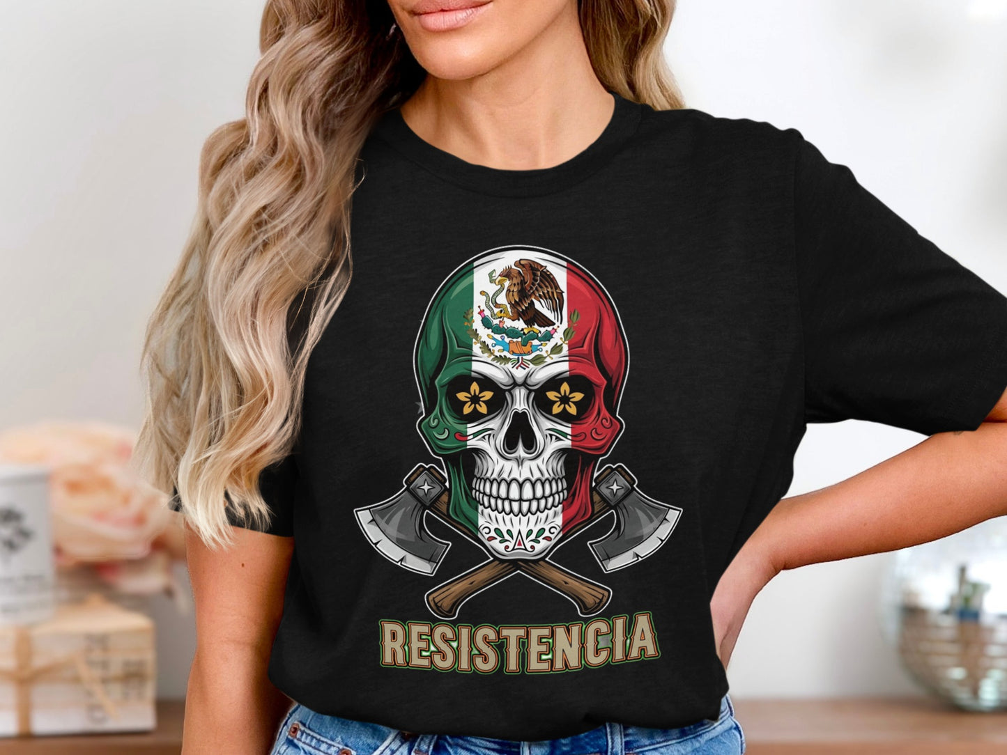 Mexican Flag Skull with Axes Resistencia T-shirt product
