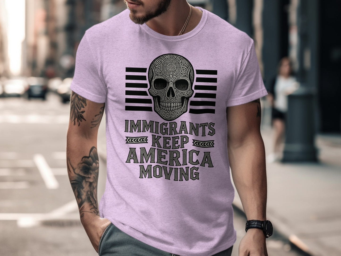 Immigrants Keep America Moving Skull Graphic T-shirt