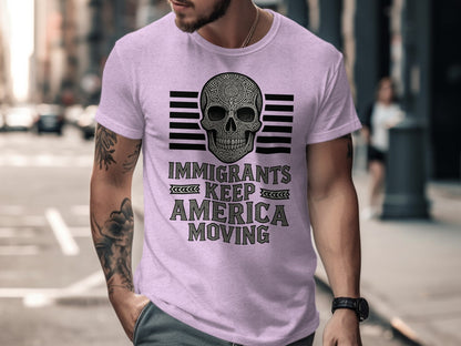 Immigrants Keep America Moving Skull Graphic T-shirt