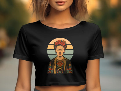 Frida Kahlo Peace Symbol Graphic Black Crop Top product