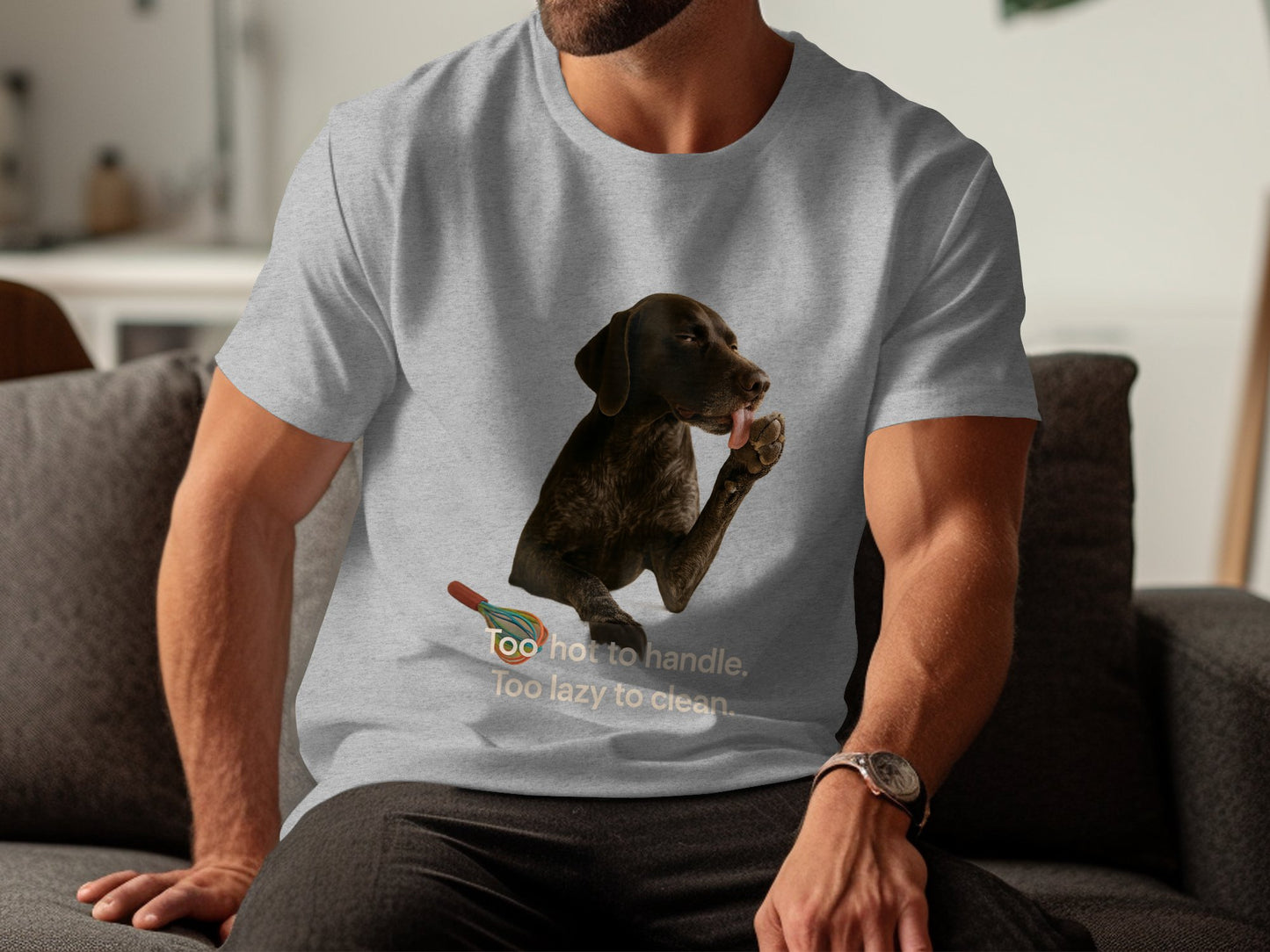 Funny Dog Licking Paw Graphic Men's T-Shirt product