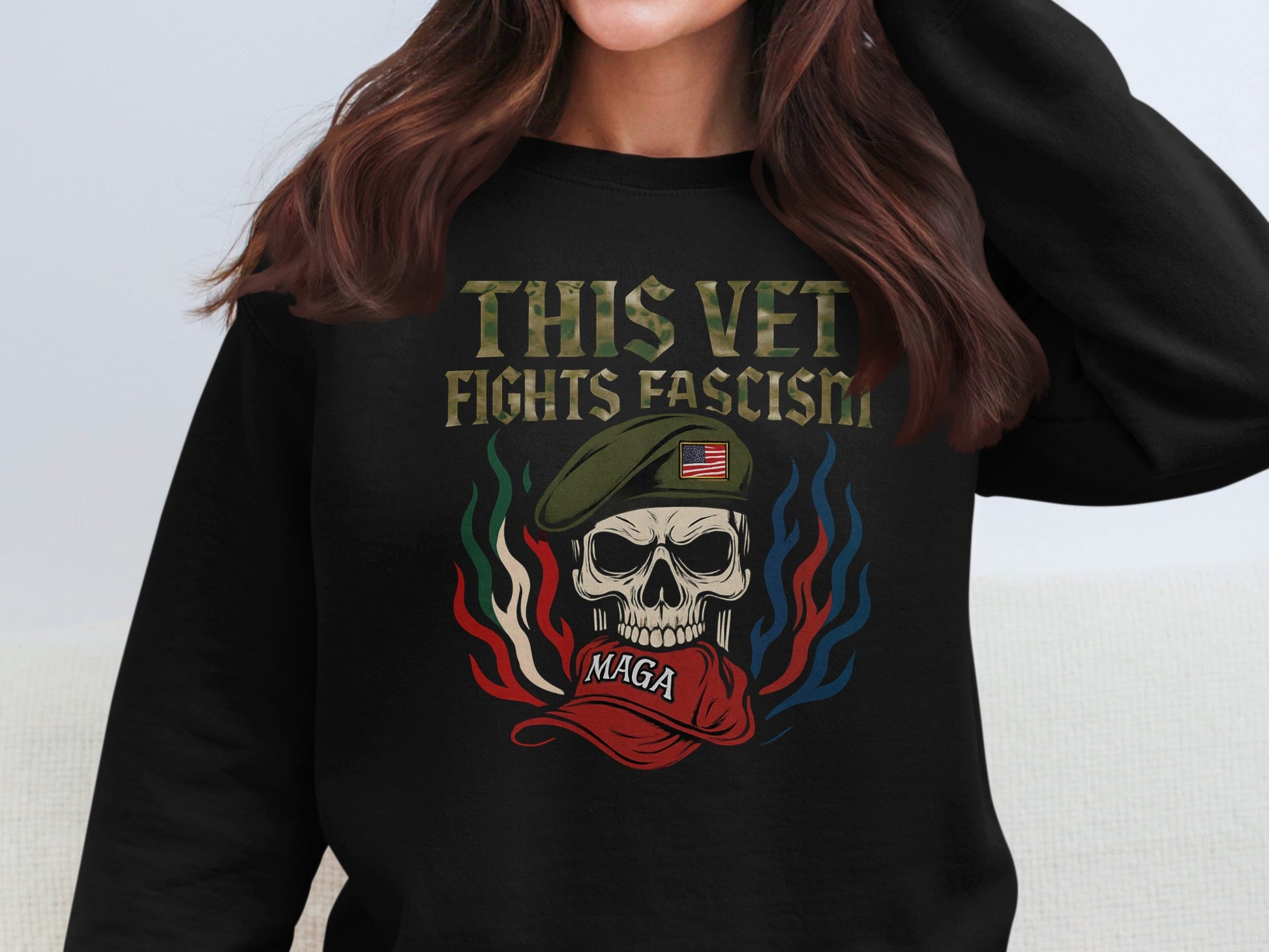 This Vet Fights Fascism Graphic Sweatshirt Product