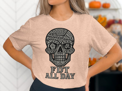 FDT All Day Artistic Skull Printed T-Shirt