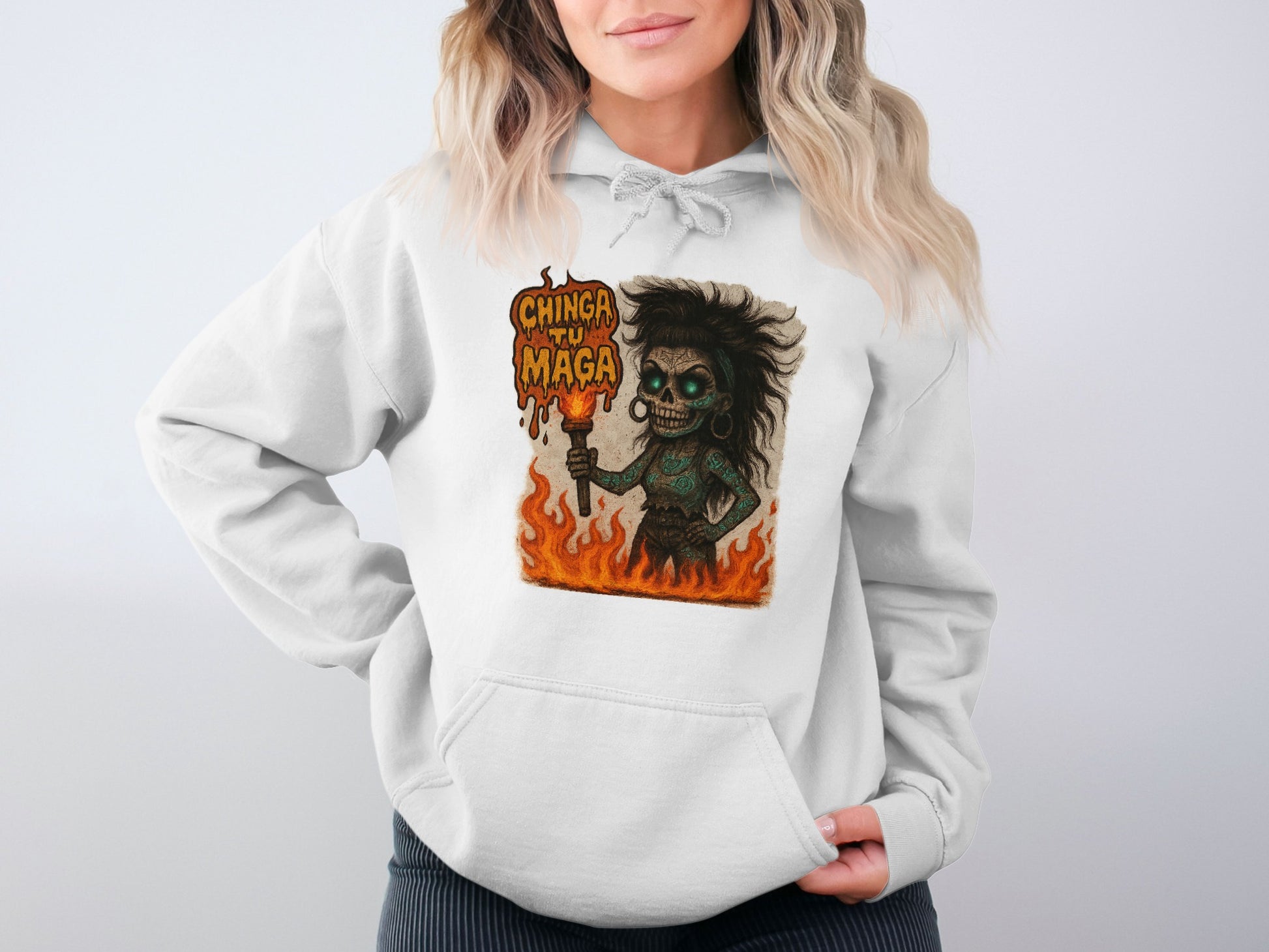 Chinga Tu Maga Skeleton With Flames Hoodie product