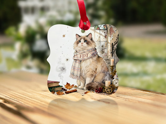 Festive Cat Wearing Scarf Personalized Ornament