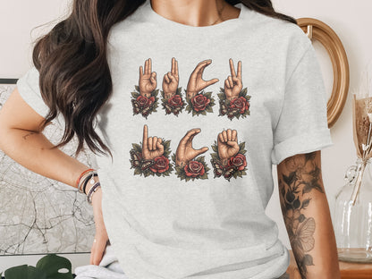 Floral and Butterfly Sign Language Graphic T-Shirt