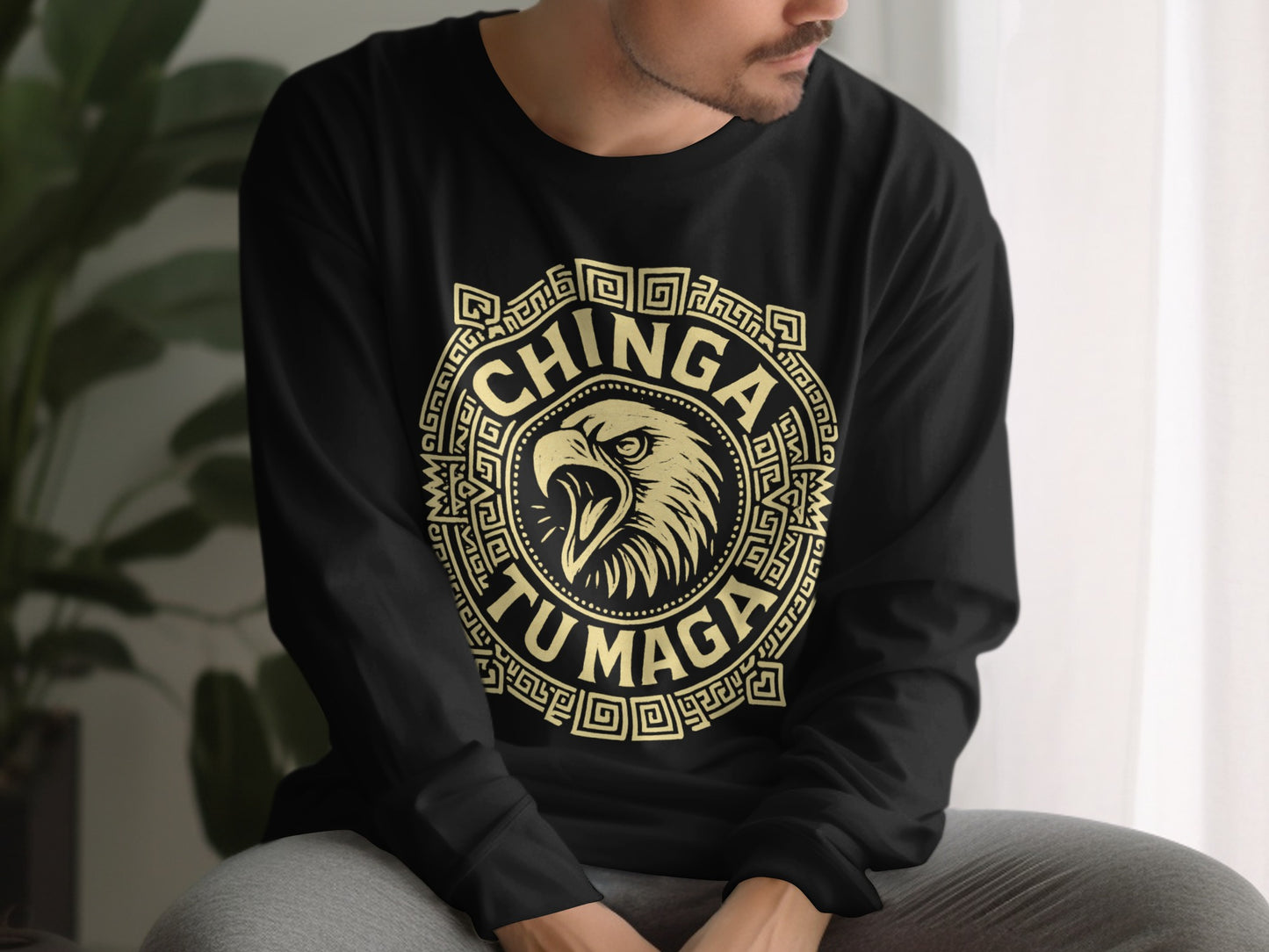 Chinga Tu Maga Eagle Design Black Long Sleeve Shirt