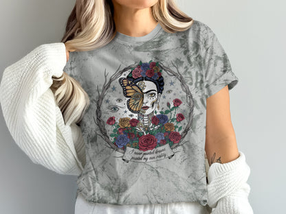 Artistic Skull and Roses Graphic Printed T-Shirt