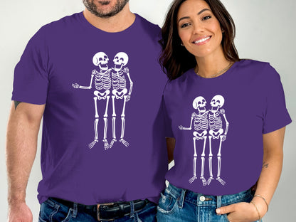 Matching Couples Skeleton Print Halloween T-Shirt product