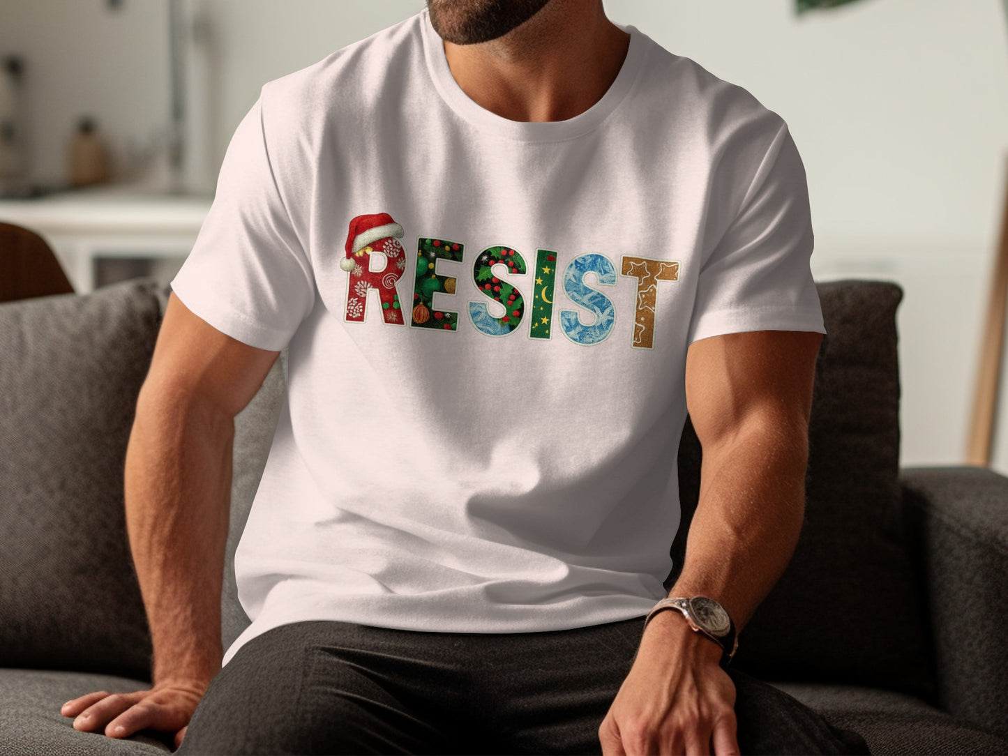 Colorful Resist Design White T-Shirt Holiday Theme