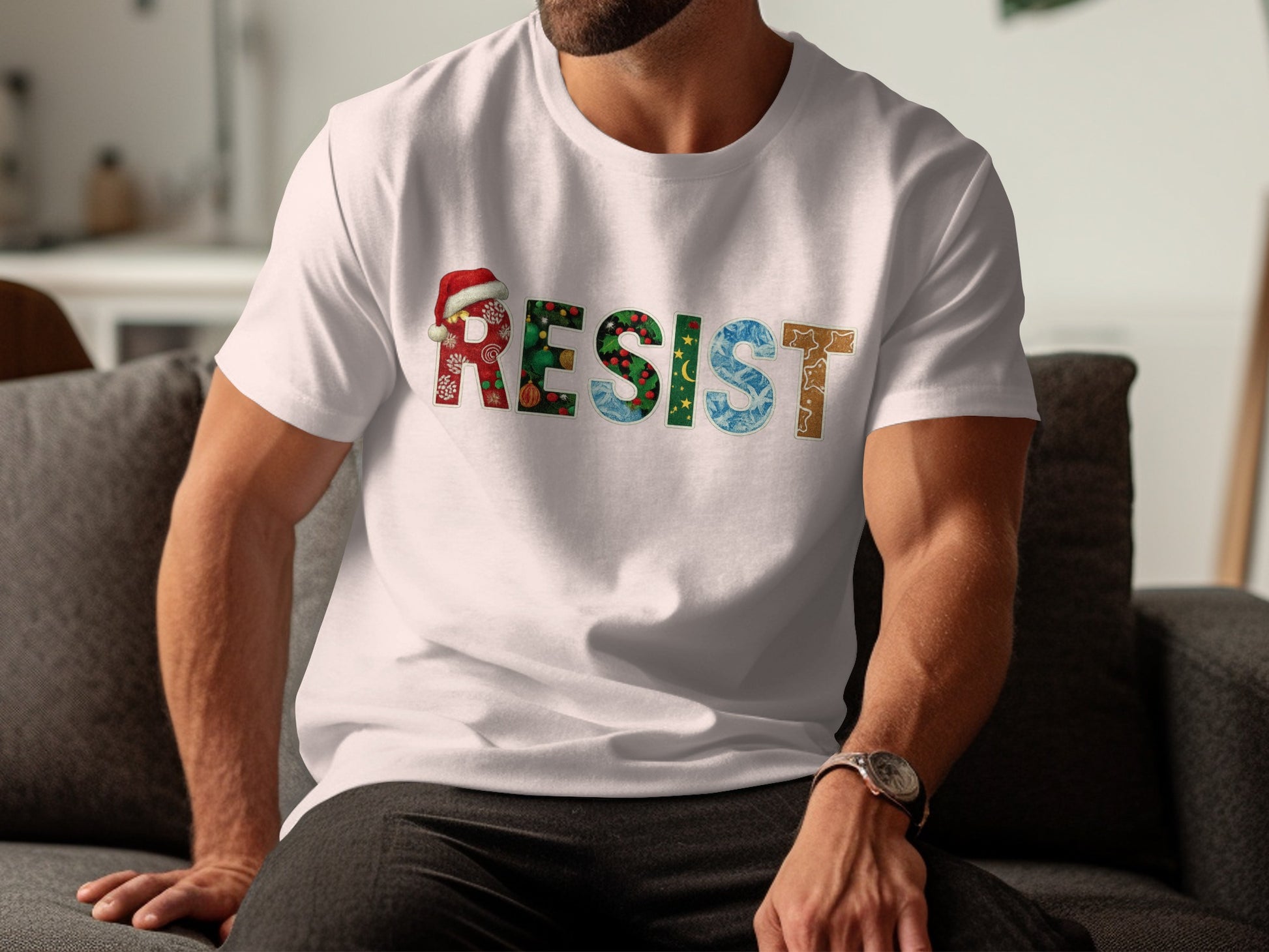 Colorful Resist Design White T-Shirt Holiday Theme