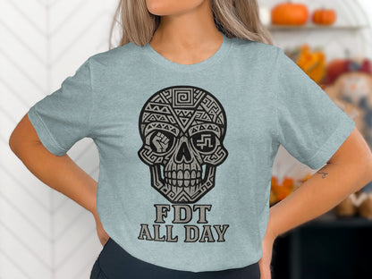 FDT ALL DAY Skull Design Halloween Theme T-Shirt