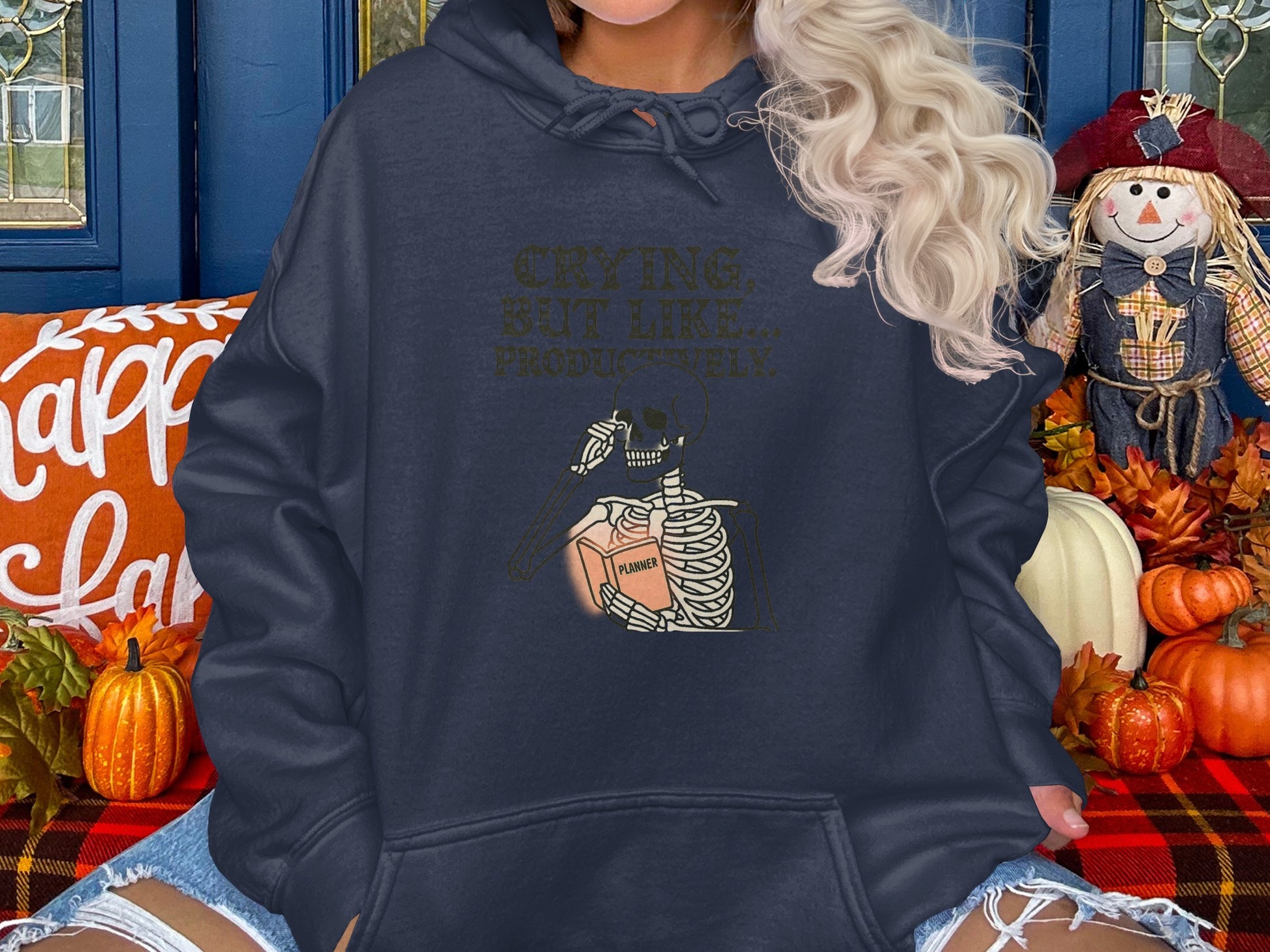 Crying But Like Productive Skeleton Hoodie Product