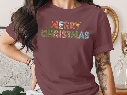 Merry Christmas Graphic Tee Festive Holiday Shirt