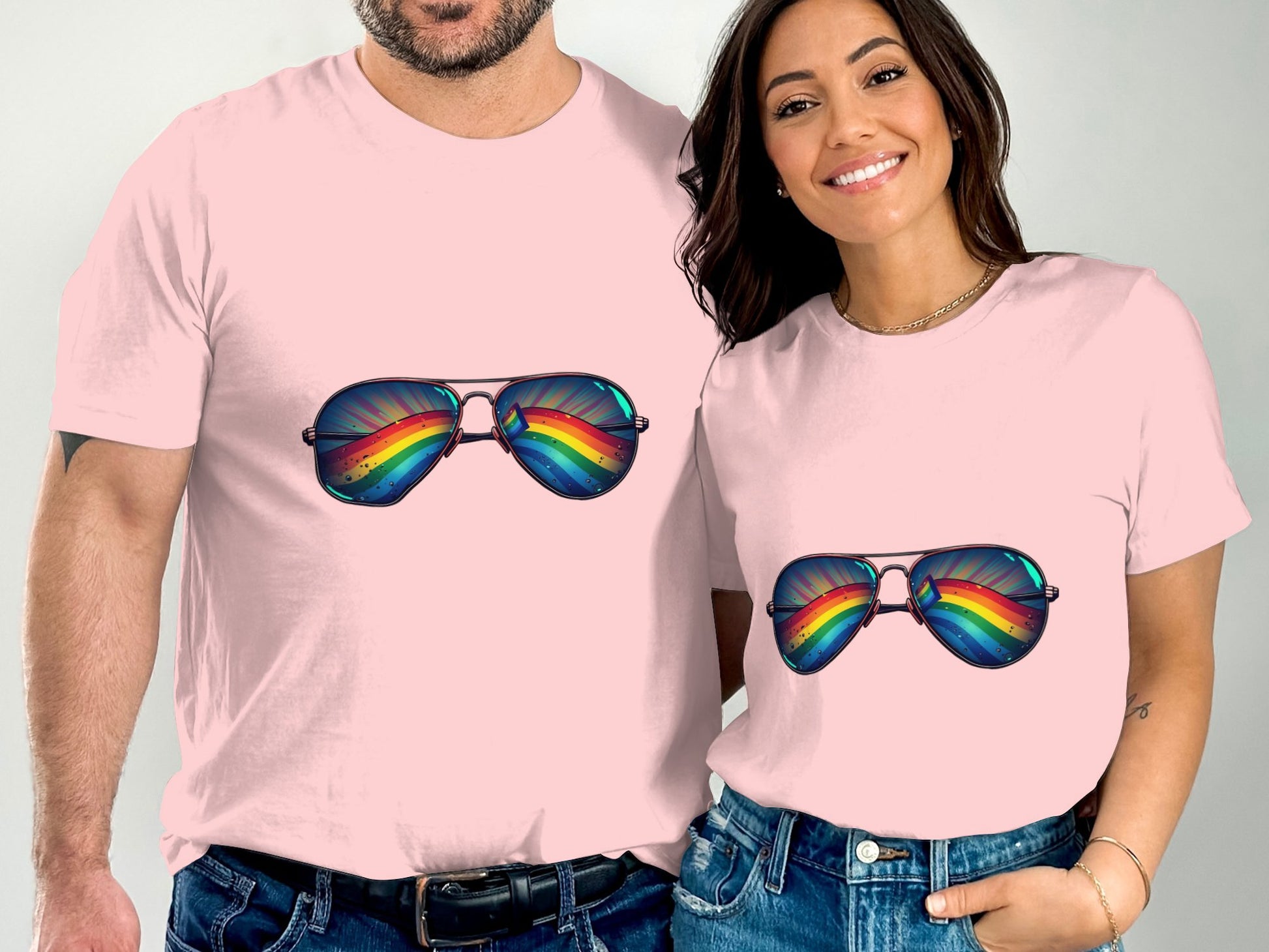 Rainbow Sunglasses Design on Pink T-shirt product
