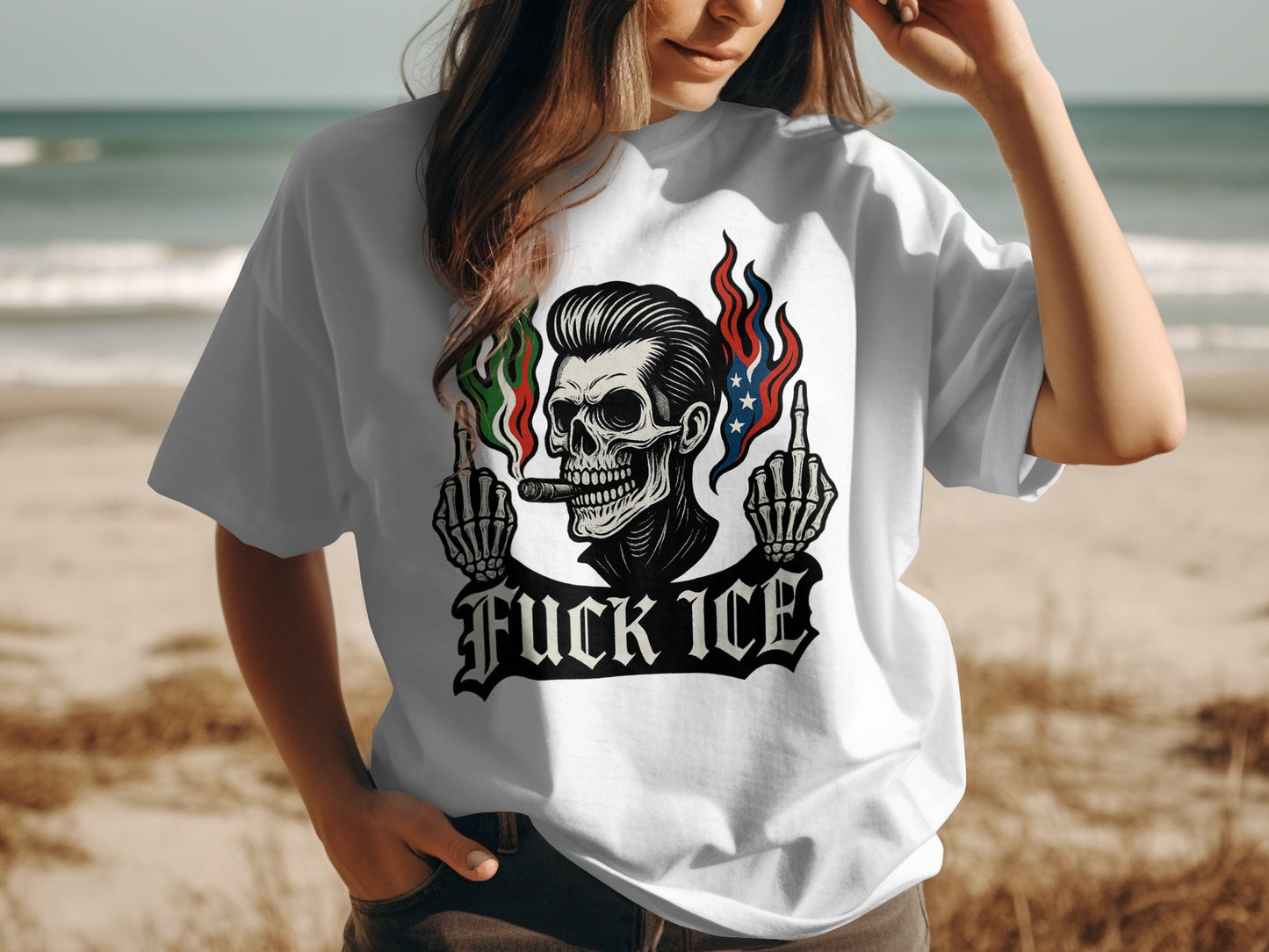 Fuck ICE Skeleton Smoking Graphic Tee product type