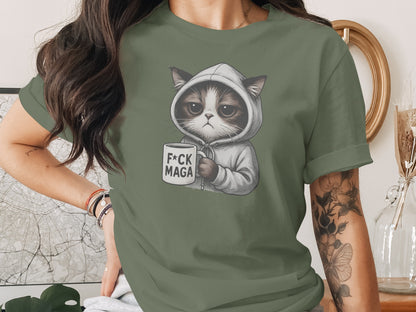 Cute Cat Hoodie Holding Funny Mug T-Shirt