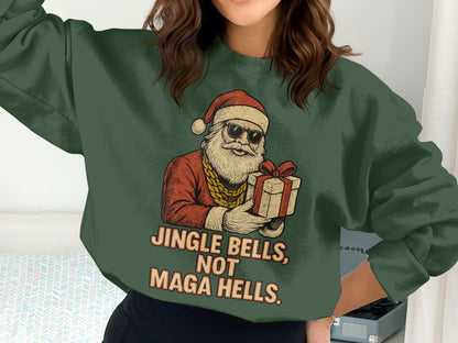 Jingle Bells Not Maga Hells Santa Vintage Sweater